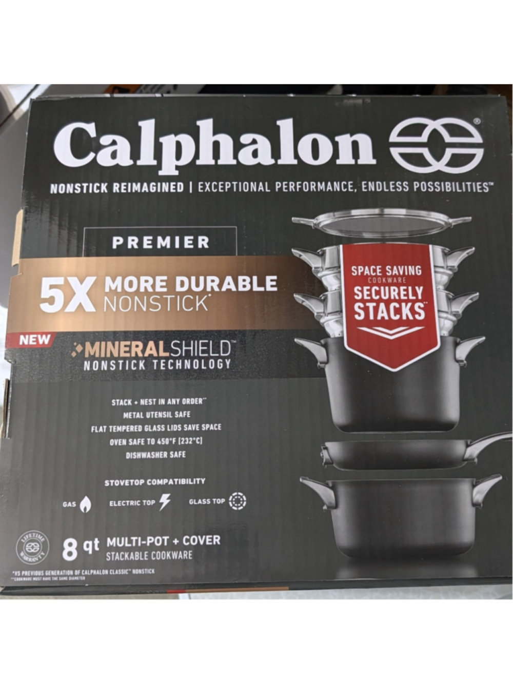 Calphalon Premier 8qt Multi-Pot and Cover Stackable Cookware Black Silver